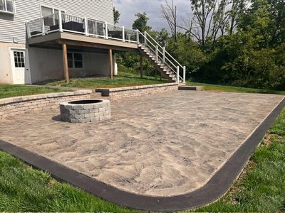 Stamped Patio with Fire Pit and Seat Wall